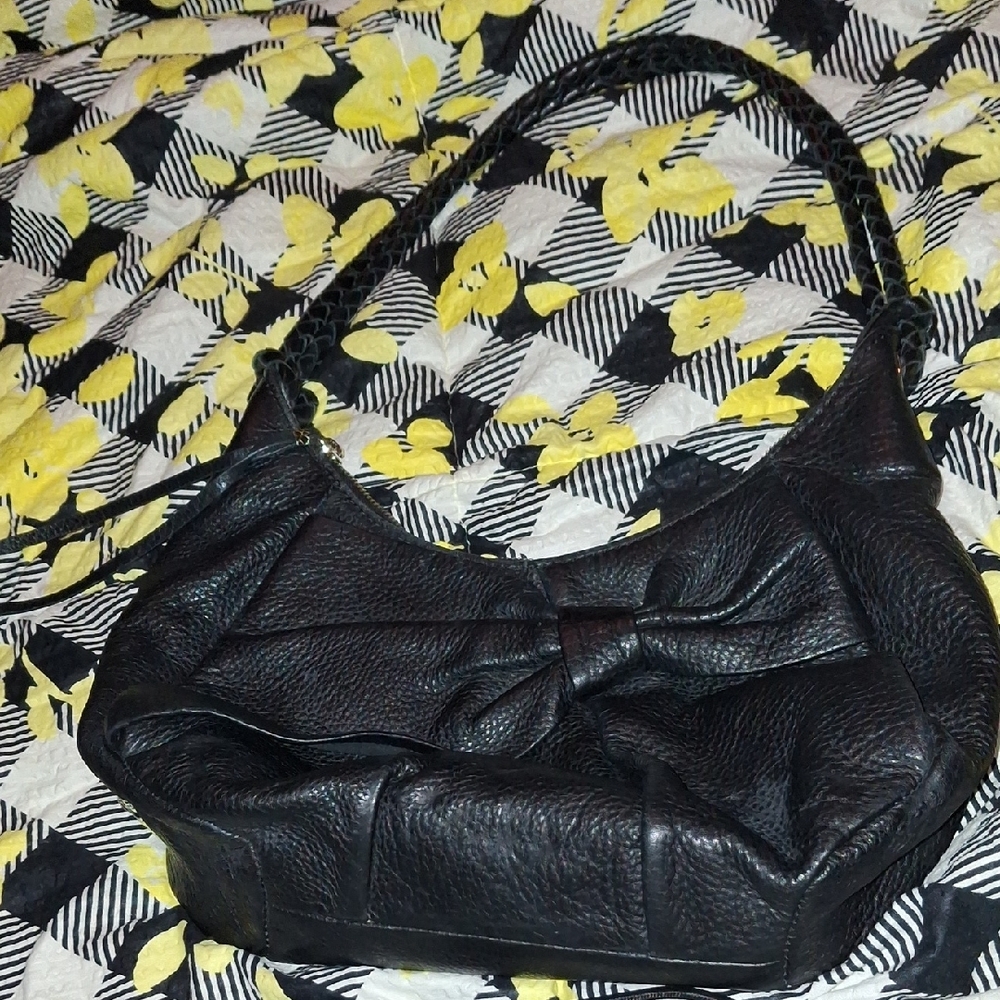 Elliot Lucca Black Pebbled Leather Women's Bag With a Bow